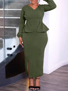 Solid V-Neck Slit Dress