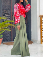 Beautiedoll Printed Blouse & Wide-Leg Pants Set