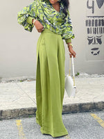 Printed Blouse & Wide-Leg Pants Set