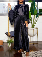 Bell-Sleeve Top & Pleated Pants Set