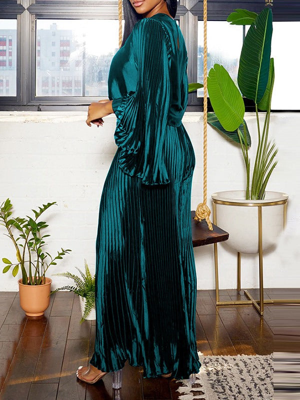 Bell-Sleeve Top & Pleated Pants Set