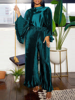 Bell-Sleeve Top & Pleated Pants Set