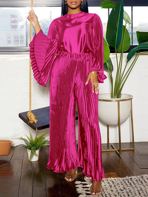 Bell-Sleeve Top & Pleated Pants Set