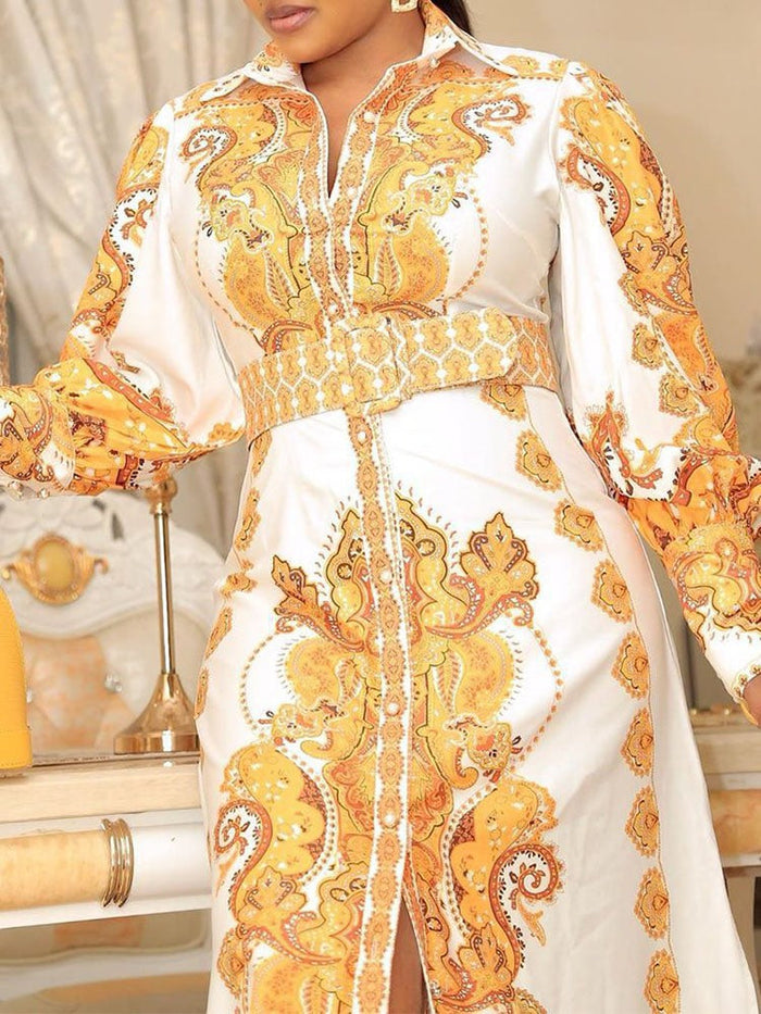 Beautiedoll Printed Belted Shirt Dress