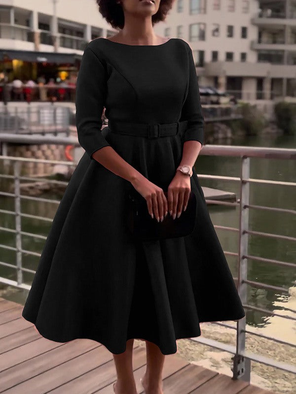 Beautiedoll Solid Belted Midi Dress