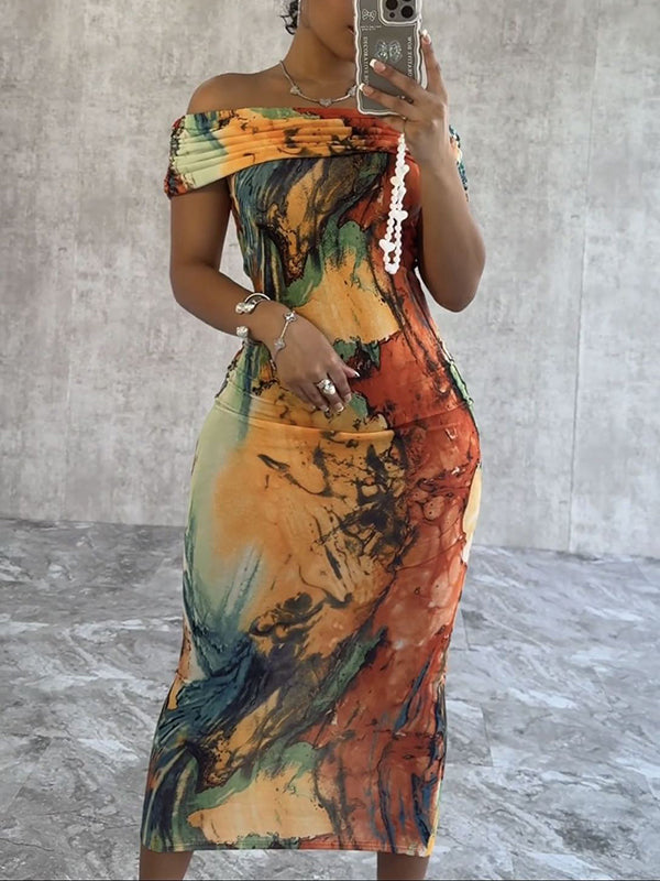 Beautiedoll Printed Off-Shoulder Dress