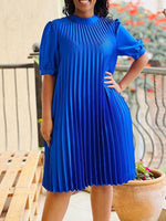 Solid Tied-Neck Pleated Dress