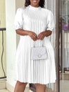 Solid Tied-Neck Pleated Dress