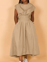 Beautiedoll Solid Button-Waist Sleeveless Dress