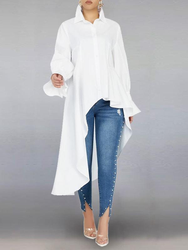 Bell-Sleeve High-Low Tunic Shirt