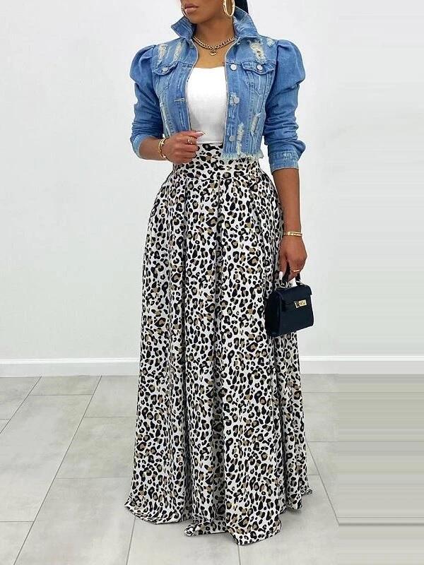 High-Waist Leopard Skirt