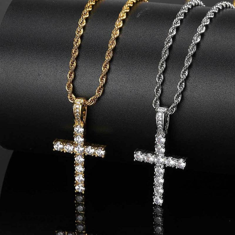 Simple CZ Cross Necklace